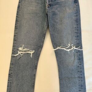 Agolde Blue Straight Leg Distressed Jeans